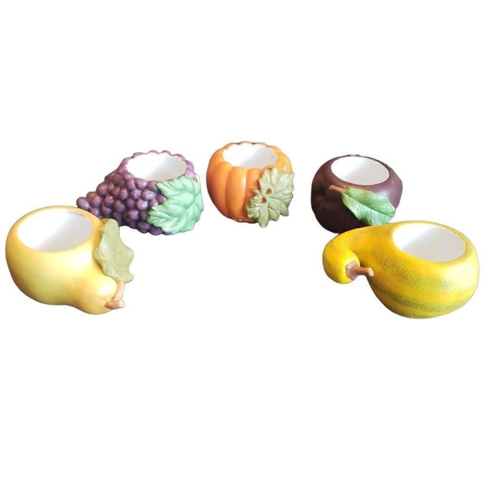 Set Of 5 Vintage Partylite Fine Porcelain Fruit Tea Light Candle Holders Fall Ho